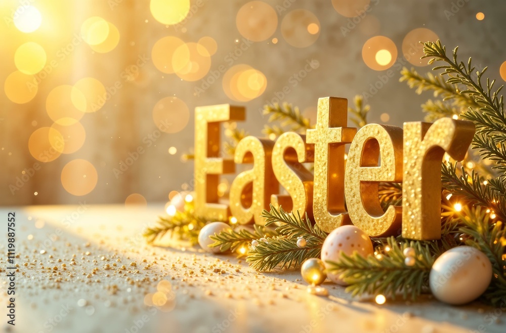 Large gold inscription EASTER and holiday decorations
Large gold inscription EASTER and holiday decorations