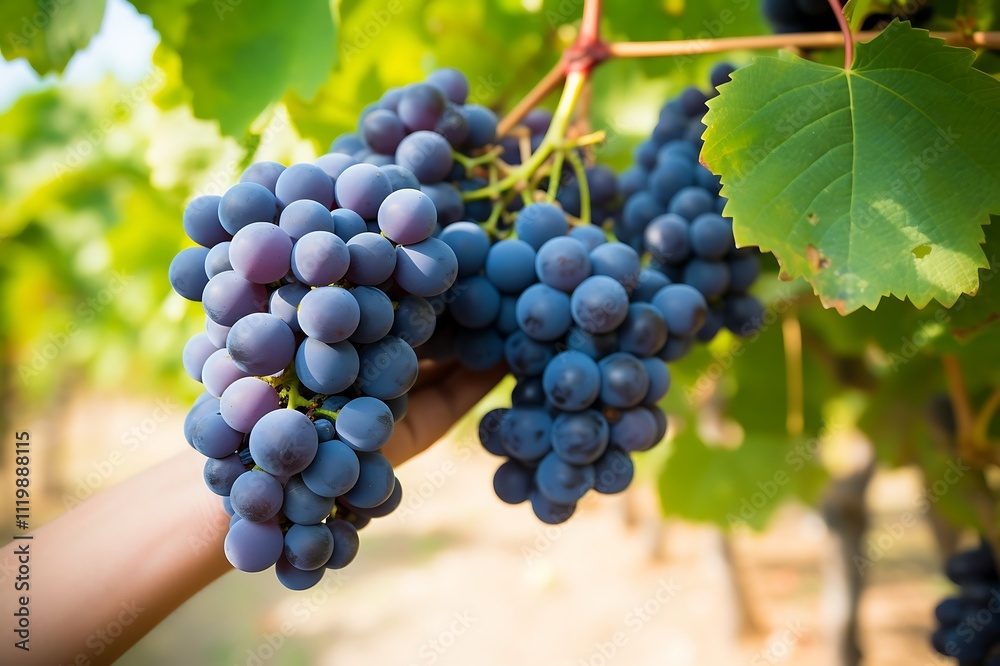 Fototapeta premium Picking ripe Blue grapes from Blue grapes orchard