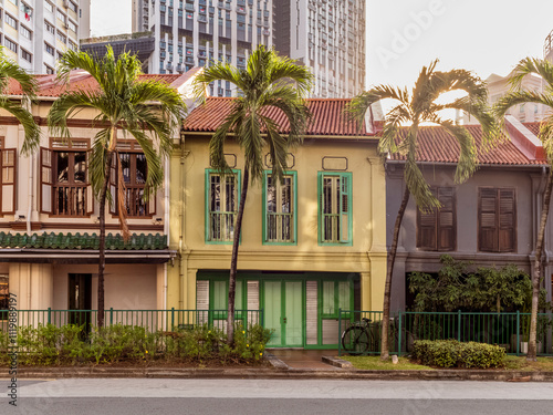 Photography A row for colorful shophouses in Chinatown in Singapore