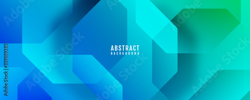 3D blue green abstract background overlap layer on bright space with octagons effect decoration. Modern graphic design element cutout style concept for web banner, art, flyer, card, or brochure cover