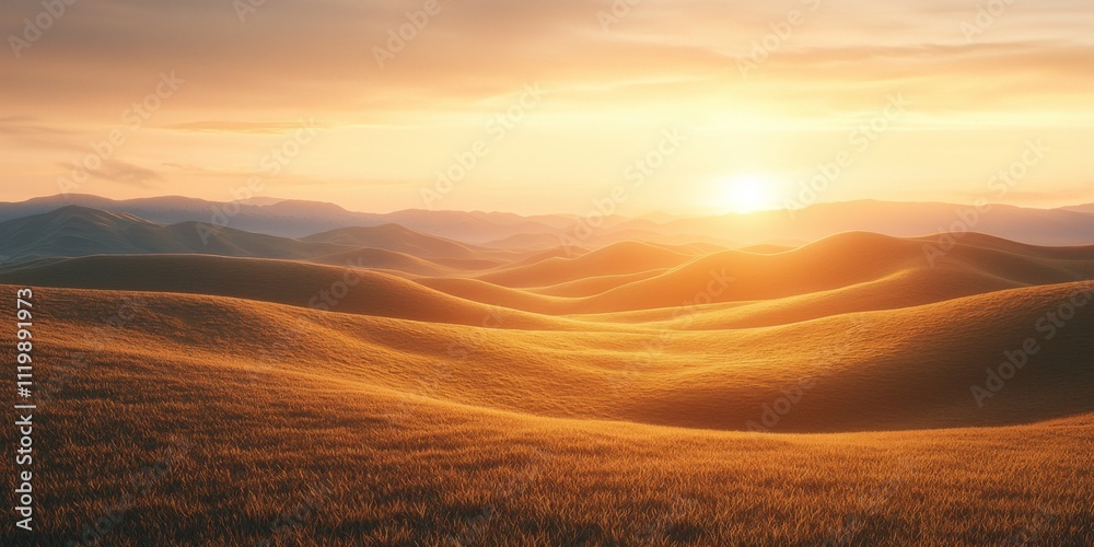 Golden Hour Sunset Over Rolling Hills Landscape Photography Golden Hour Sunset Over Rolling Hills Landscape Photography