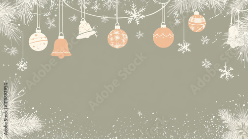 Holiday ornament frame with baubles and snowflakes  vector design
