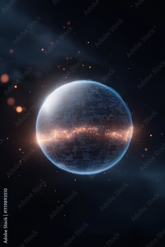 Obraz premium A glowing orb of light in the dark sky. The light is surrounded by a glowing orange haze
