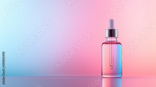 This captivating image features a colorful dropper bottle against a soothing gradient background, reflecting a peaceful and serene atmosphere reminiscent of modern art.