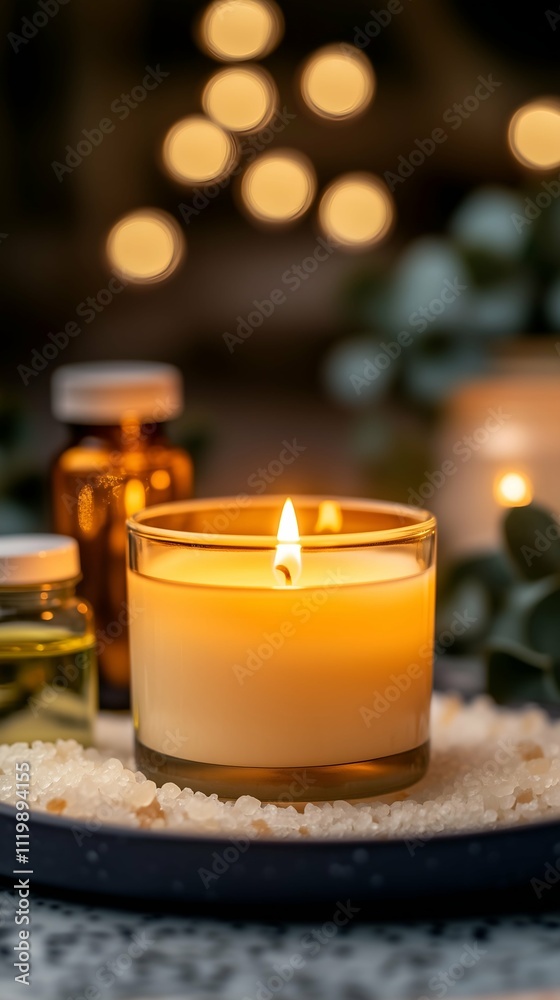 Close-Up of Amber Candle in a Minimalistic Tray Setup Close-Up of Amber Candle in a Minimalistic Tray Setup