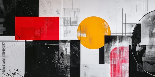 The artwork features a striking combination of shapes and colors in an abstract style, evoking thought and emotion.