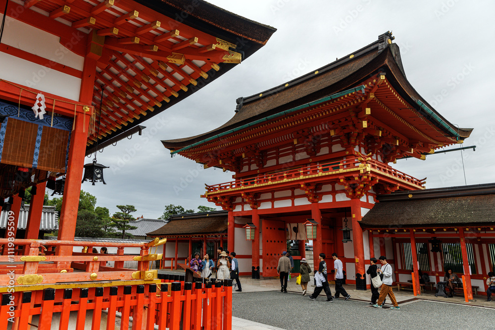 Kyoto, Japan - October 31, 2024: Exploring the captivating Traditional Japanese Shrine Architecture that attracts many visitors Kyoto, Japan - October 31, 2024: Exploring the captivating Traditional Japanese Shrine Architecture that attracts many visitors