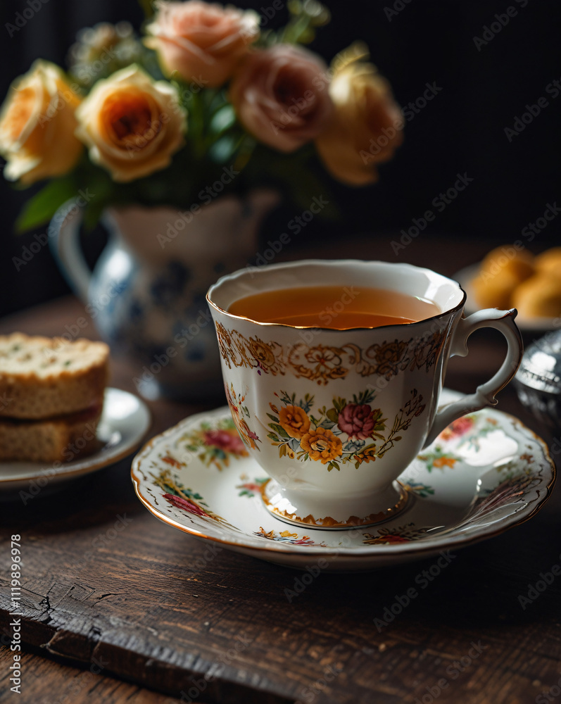 Fototapeta premium A cup of tea in a delicate porcelain cup.