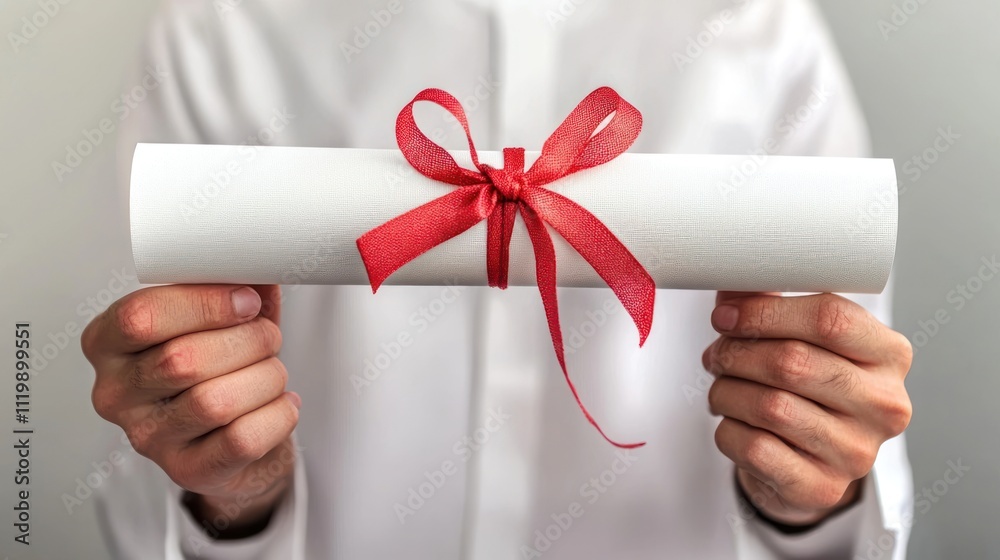 A person proudly holding up a diploma or certification after graduating or completing a course, symbolizing the attainment of educational goals