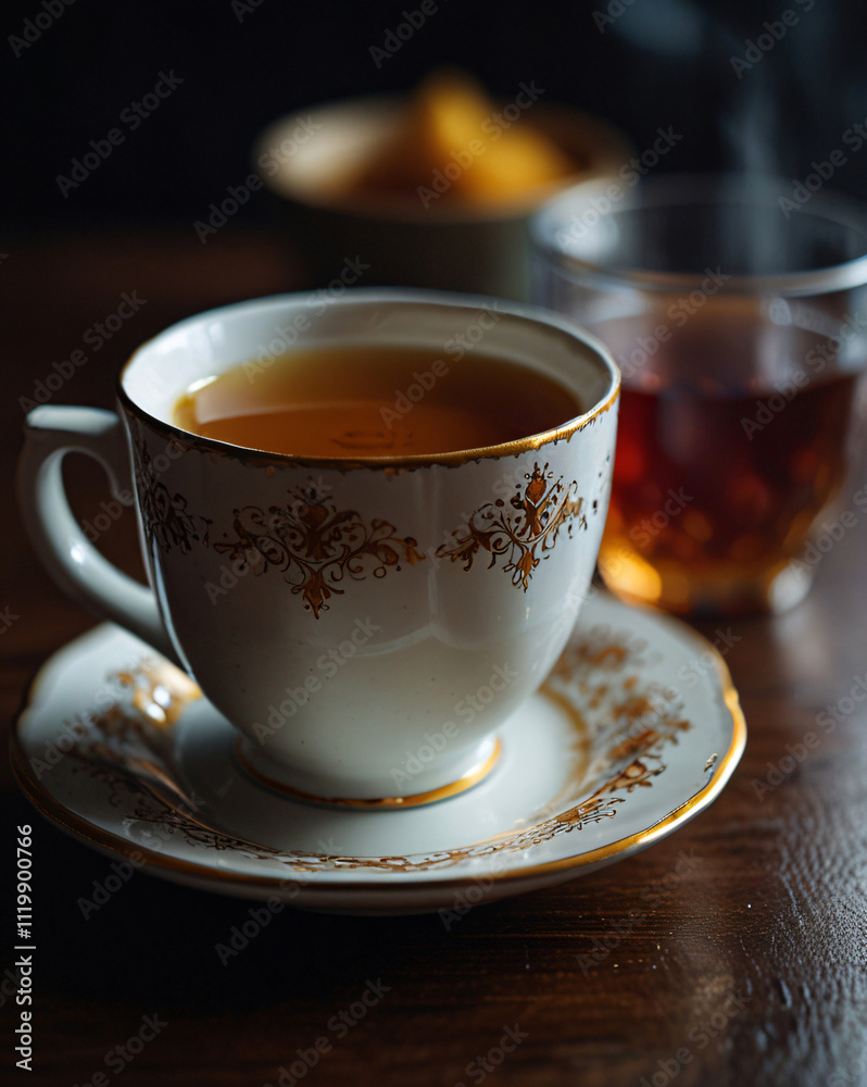 Indulging in afternoon tea with red tea and desserts. Indulging in afternoon tea with red tea and desserts.