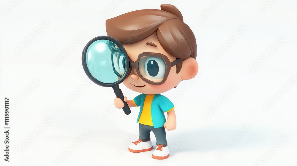 A cheerful cartoon boy holding a magnifying glass, suggesting curiosity and exploration. A cheerful cartoon boy holding a magnifying glass, suggesting curiosity and exploration.
