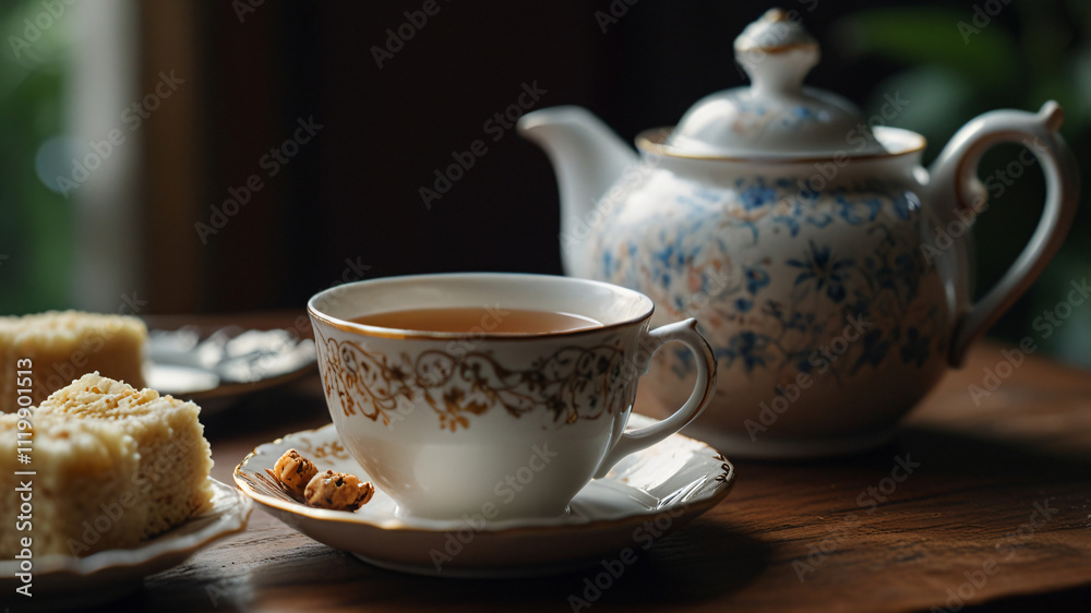Afternoon tea served with red tea and delightful pastries. Afternoon tea served with red tea and delightful pastries.