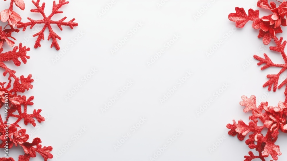 Red snowflake frame on white label for versatile branding Red snowflake frame on white label for versatile branding