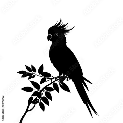 2D full body illustration full body shot of a cockatoo silhouette isolated on a white transparent background photo