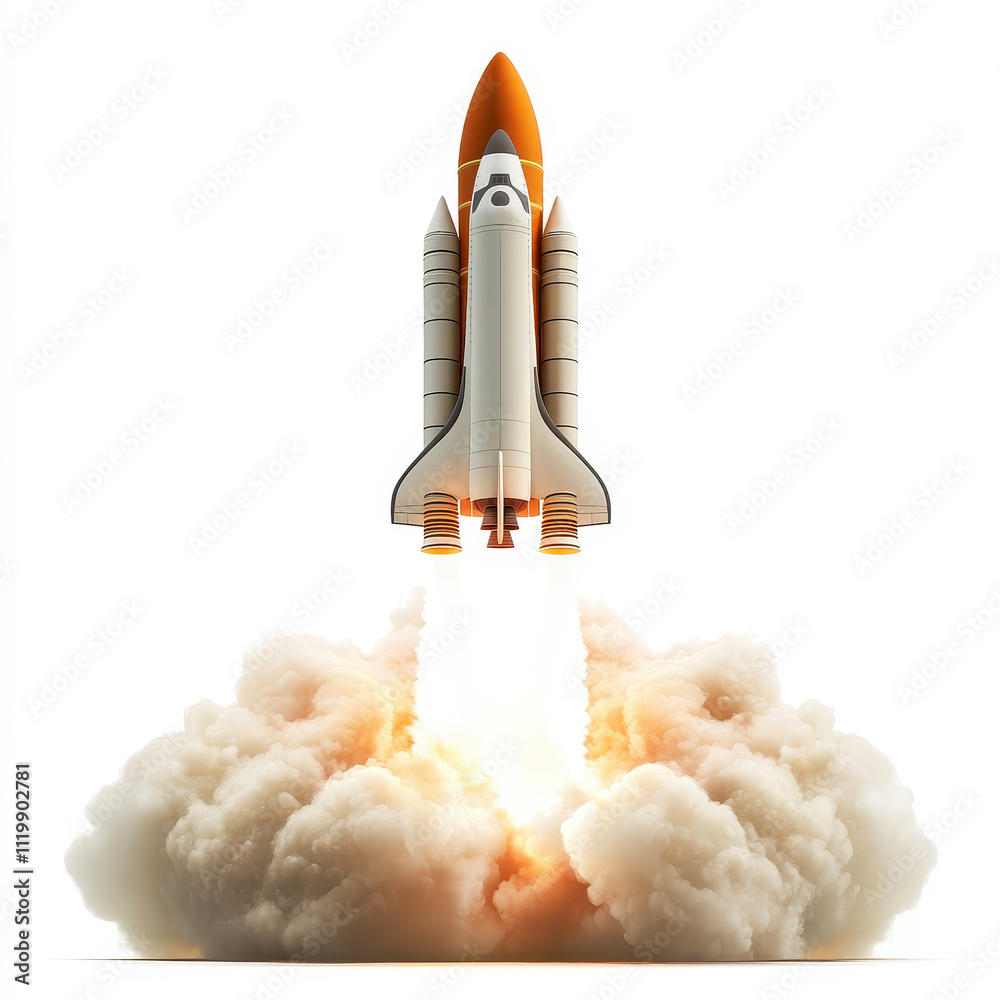 Naklejka premium Hyperrealistic digital illustration of a rocket launching into the sky
