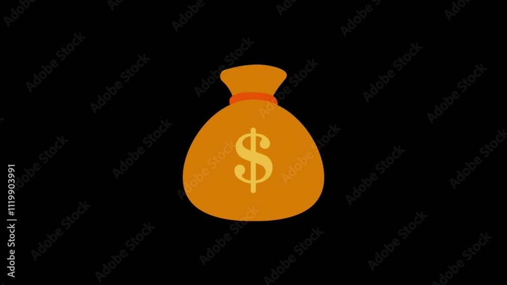Motion Money Bag Dollar Coins on black screen. Animation for banking, financial business, web and entertainment. Motion Money Bag Dollar Coins on black screen. Animation for banking, financial business, web and entertainment.