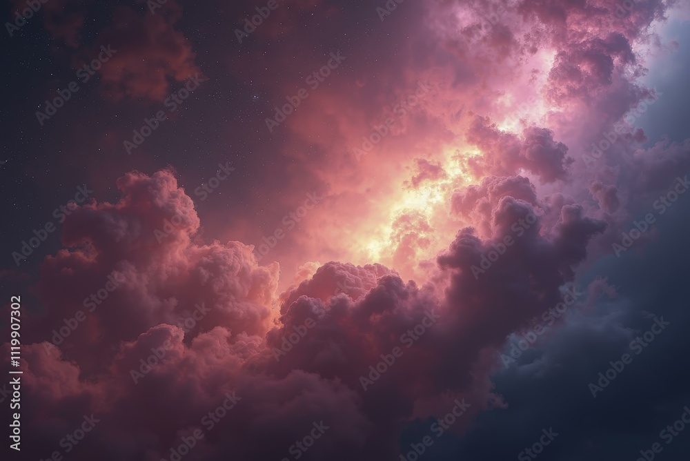 Digital painting of vibrant pink and purple nebula gas clouds in dramatic sky Digital painting of vibrant pink and purple nebula gas clouds in dramatic sky