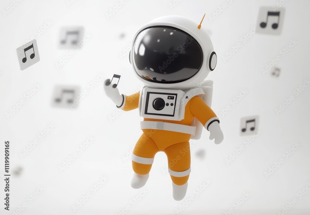 A cheerful astronaut floats in space surrounded by musical notes. A cheerful astronaut floats in space surrounded by musical notes.