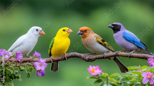 Colorful Birds Perched on a Branch: Nature's Beauty