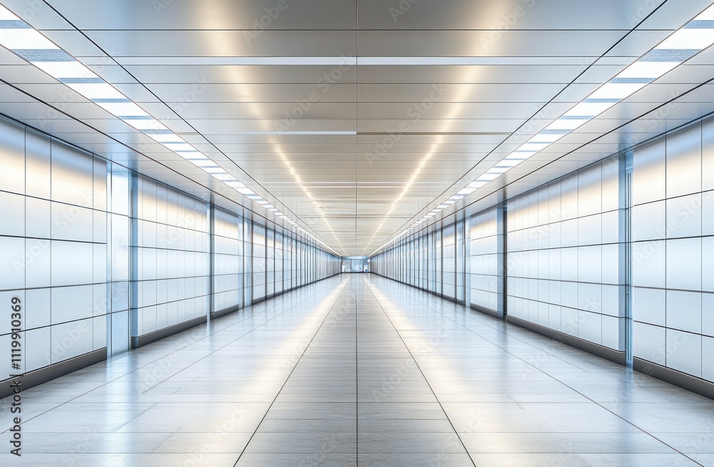 A sleek, modern corridor with reflective surfaces and bright lighting, suggesting movement and space. A sleek, modern corridor with reflective surfaces and bright lighting, suggesting movement and space.