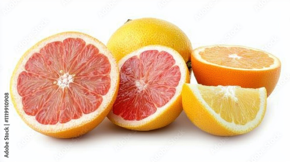 A vibrant assortment of citrus fruits, including grapefruit, orange, and lemon, showcasing their juicy, colorful interiors. A vibrant assortment of citrus fruits, including grapefruit, orange, and lemon, showcasing their juicy, colorful interiors.