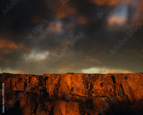 Obraz na płótnie Quarry slate under a cloudy sky during sunset. 3D render. w salonie
