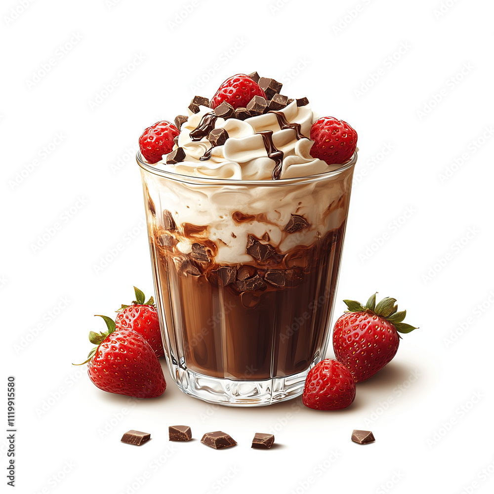 chocolate dessert Strawberries and Hot chocolate in a transparent glass chocolate dessert Strawberries and Hot chocolate in a transparent glass