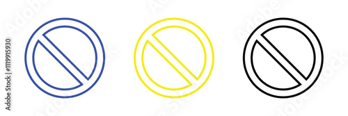 Sign forbidden. Icon symbol ban. Red circle sign stop entry and slash line isolated on white background. Mark prohibited. Round cross logo restrict entrance. Signal cancel enter. Vector illustration