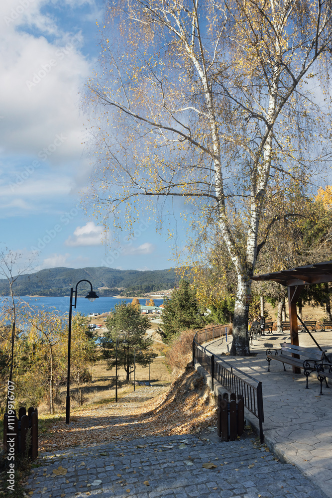 Fototapeta premium landscape of Dospat lake in Bulgaria