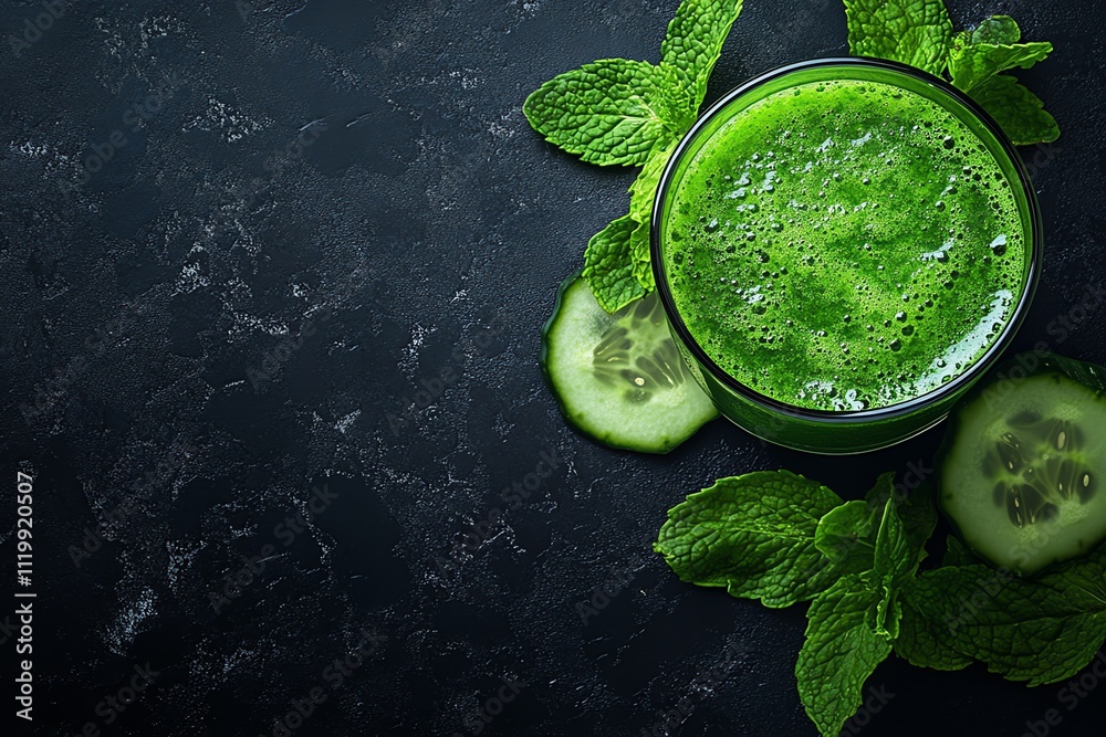 A Refreshing Cucumber Mint Drink on a Black Surface A Refreshing Cucumber Mint Drink on a Black Surface