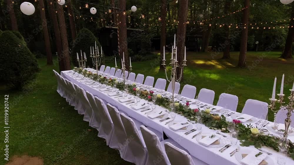 Elegant Outdoor Event Setup with Luxury Decor in a Forest Venue