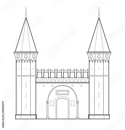Topkapı Palace (Saray) in Istanbul. Graphic vector outline blueprint. One of the most famous landmarks in Turkey