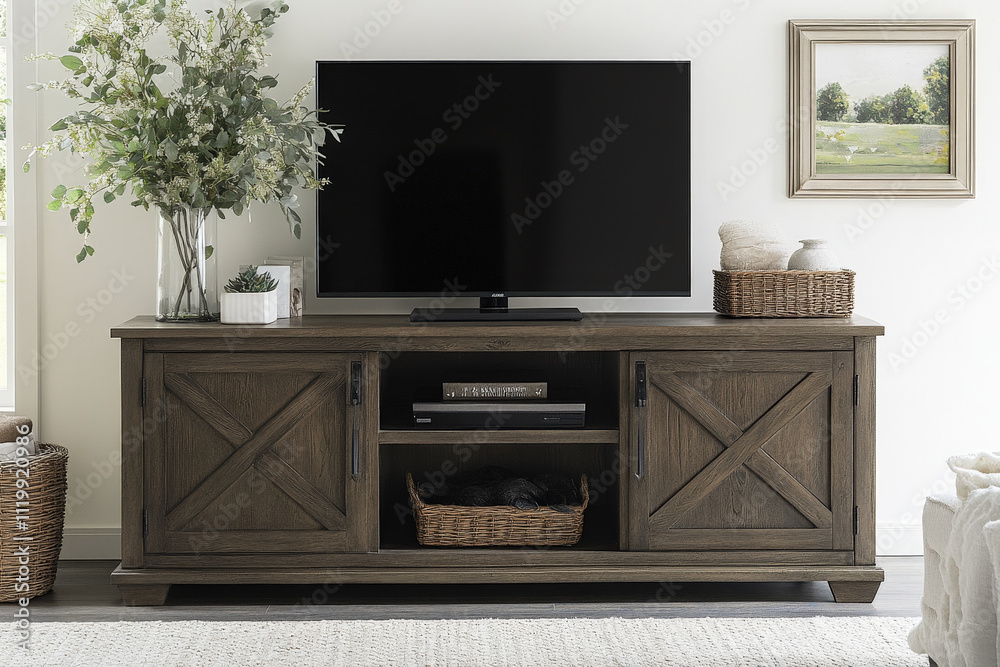 Rustic Wooden TV Stand with Decor Rustic Wooden TV Stand with Decor