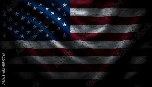 Contrast the American flag's dark background. Stripes the American flag on a dark background. Usa flag. A vibrant depiction of the American flag draped elegantly against a dark background