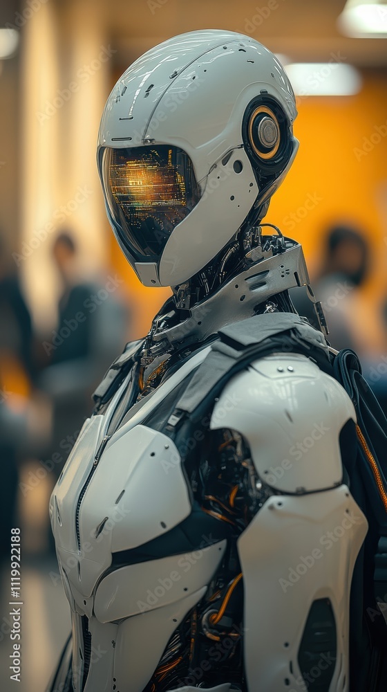 Ai robot professor in hightech classroom with holographic projections Ai robot professor in hightech classroom with holographic projections