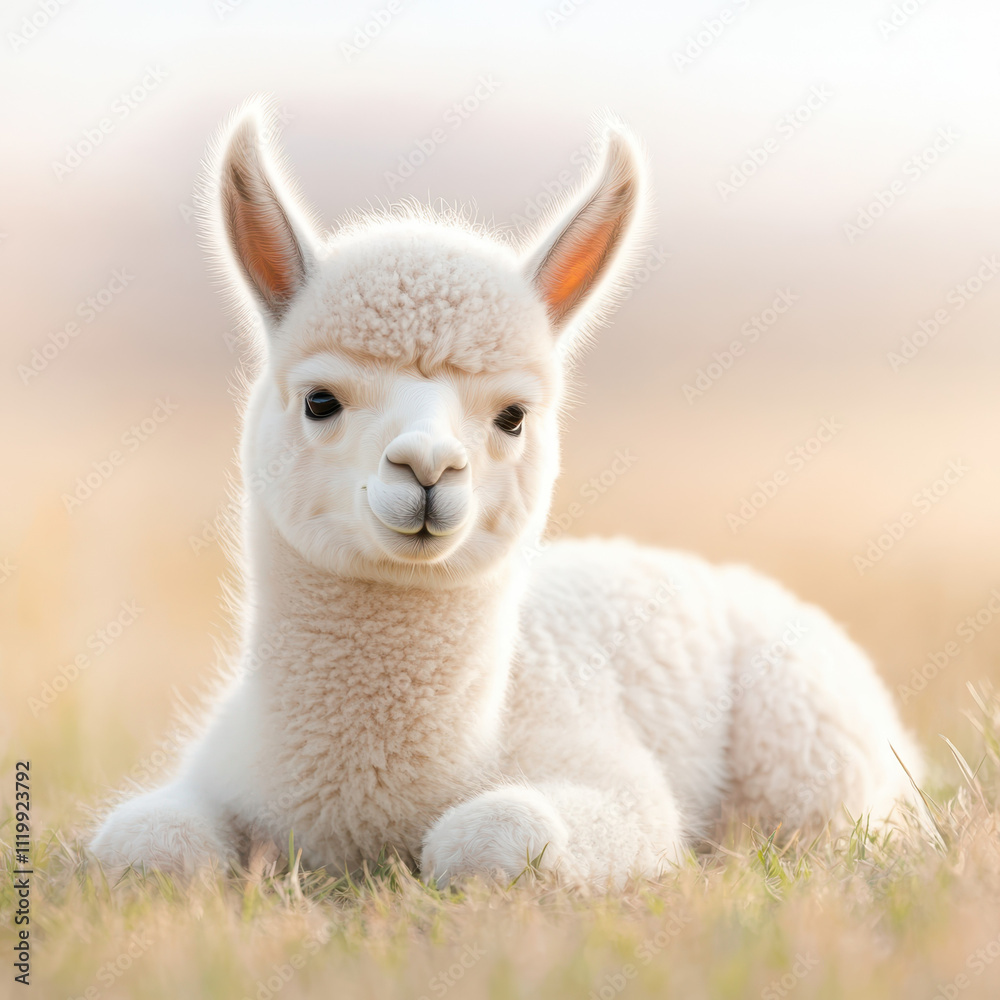 sleepy baby llama lying in soft grass, enjoying warm light sleepy baby llama lying in soft grass, enjoying warm light