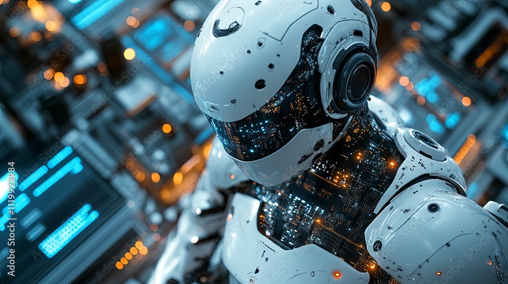 Fototapeta premium Advanced Robot With Illuminated Internal Circuits