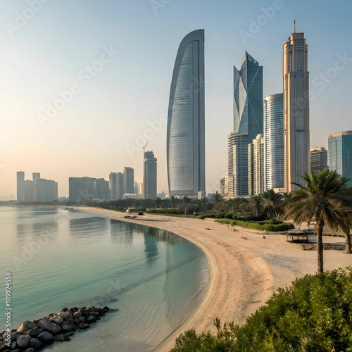 abu duabi seascape with skyscrapers