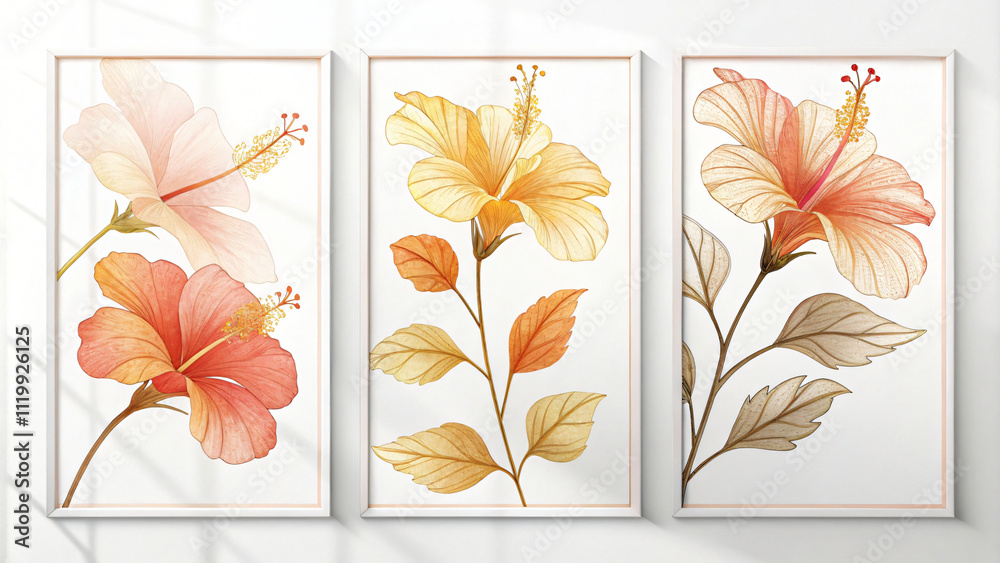 custom made wallpaper toronto digitalSet of three vertical posters, Minimalist flower art