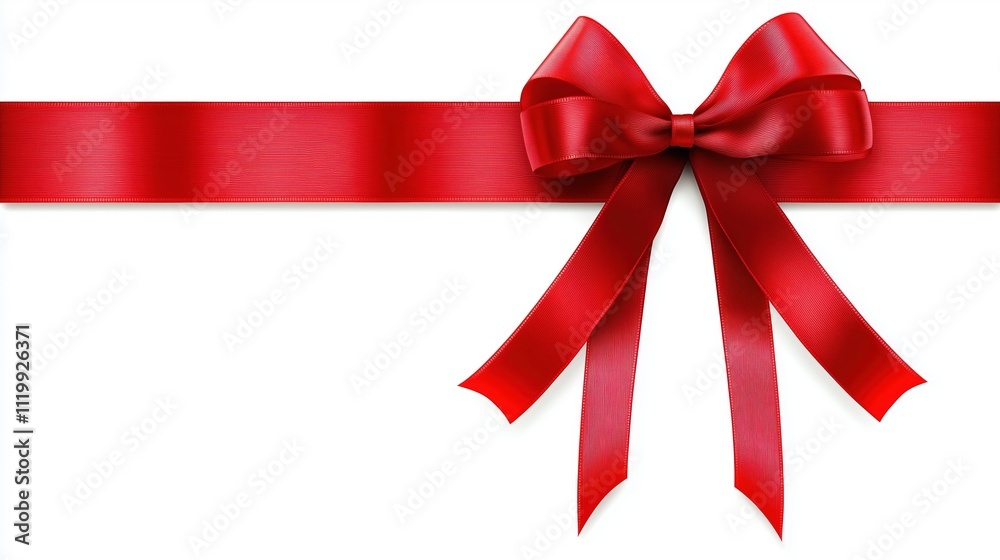Red bow and ribbon on white background, elegant decoration, copy space, christmas card Red bow and ribbon on white background, elegant decoration, copy space, christmas card