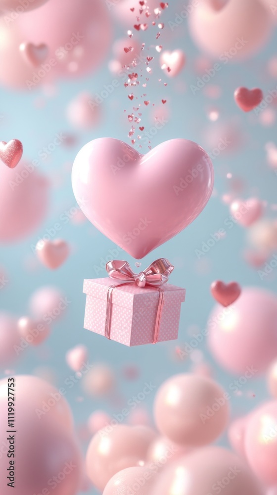 Romantic Pink Heart Balloon Gift Box Valentine's Day Background Romantic Pink Heart Balloon Gift Box Valentine's Day Background