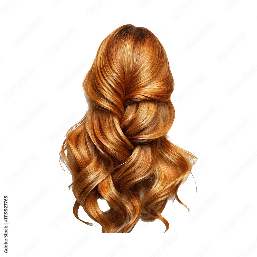 Beautiful Copper Hair with Wavy Texture on Transparent Background Beautiful Copper Hair with Wavy Texture on Transparent Background
