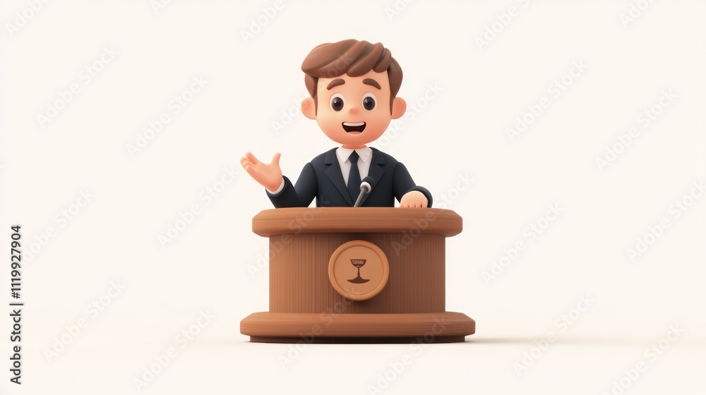A cartoon character speaking at a podium, conveying a message or presentation. A cartoon character speaking at a podium, conveying a message or presentation.