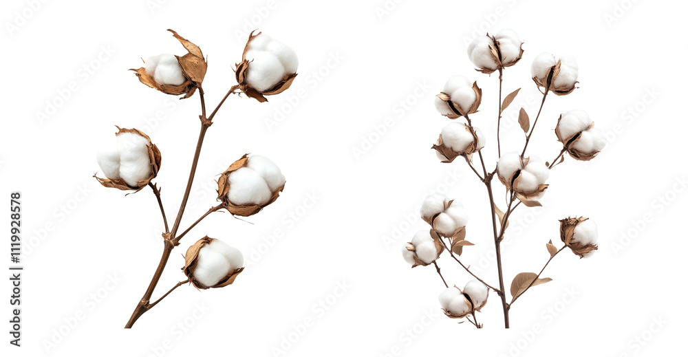 Cotton Branches Isolated on Transparent Background Cotton Branches Isolated on Transparent Background