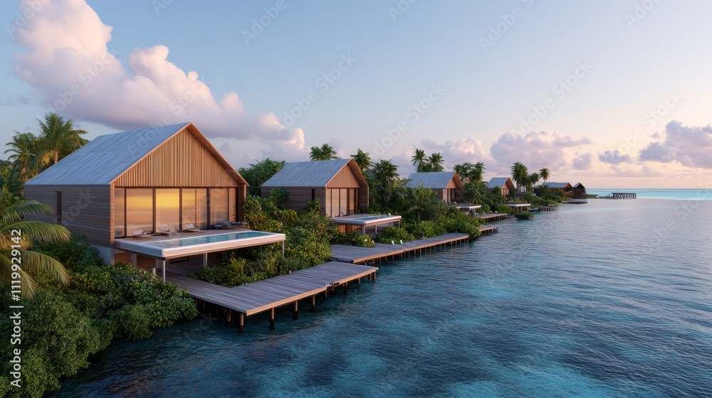 Obraz premium Coastal Community with Beautiful Panoramic View