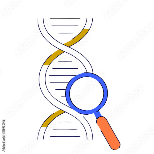 DNA Helix Icon with Magnifying Glass Representing Genetic Research. Perfect for: Science Week, medical research events