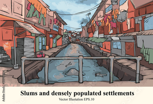 Slums and densely populated settlements. Background Vector Eps 10