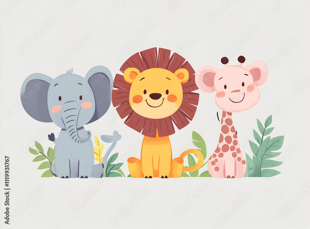 Cute cartoon animal vector illustration collection of baby animals, including a lion, giraffe, elephant, and monkey, isolated on a white background. Cute cartoon animal vector illustration collection of baby animals, including a lion, giraffe, elephant, and monkey, isolated on a white background.