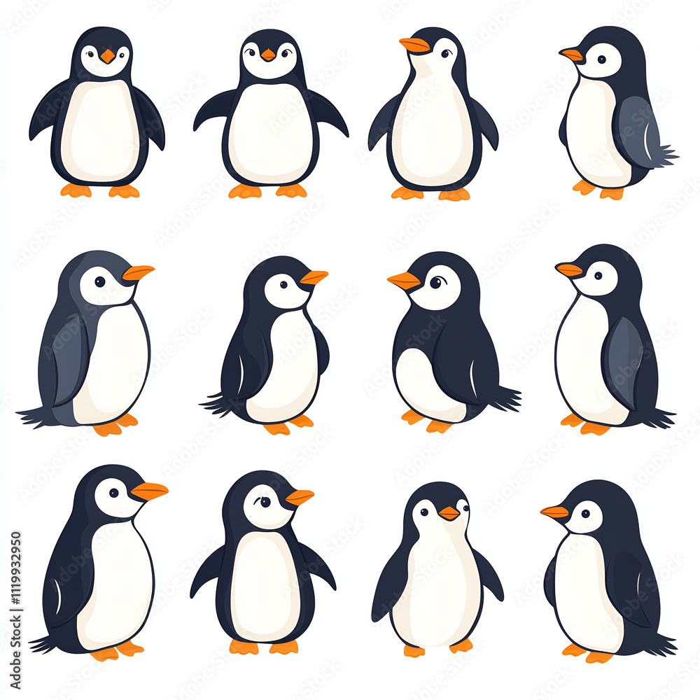 Fototapeta premium set of penguins on white