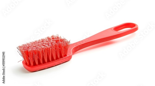 A red cleaning brush for bathroom dusting, isolated on a white background